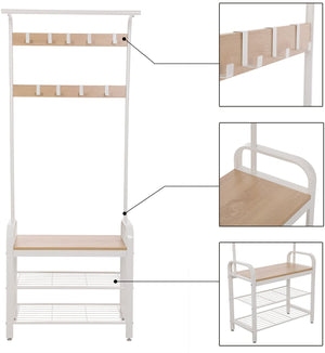 4-in-1 Coat Rack, Shoe Bench & Hooks - Karrari