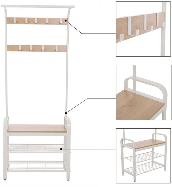 4-in-1 Coat Rack, Shoe Bench & Hooks - Karrari