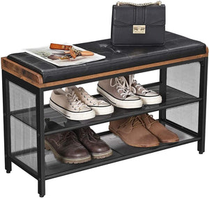 Padded Shoe Bench with Mesh Shelf - Karrari
