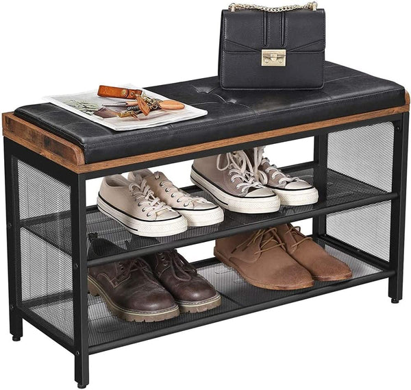 Padded Shoe Bench with Mesh Shelf - Karrari