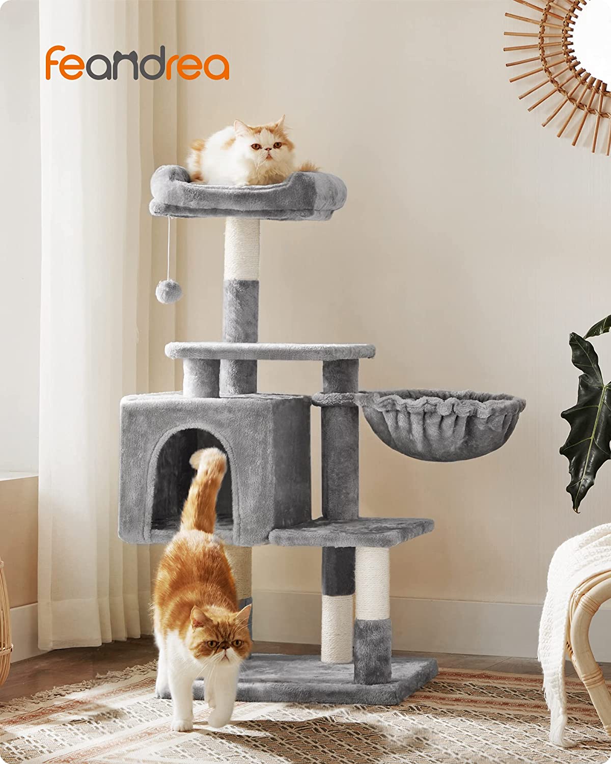 Multilevel Cat Tree, 110 cm Cat Tower, Cat Condo, Light Grey