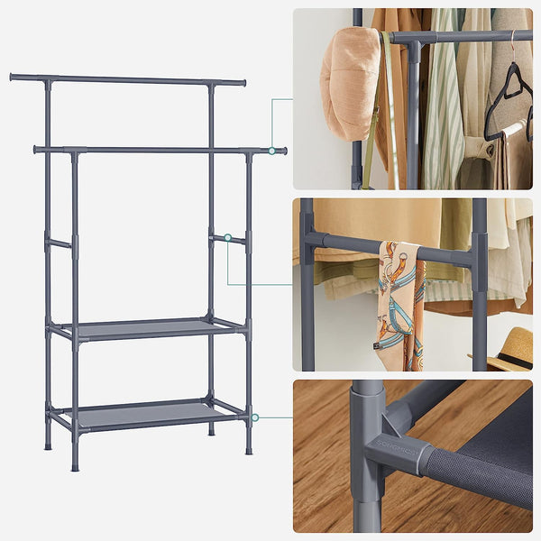 Clothes Rack with Double Rails & Shelves - Karrari