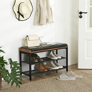 Padded Shoe Bench with Mesh Shelf - Karrari