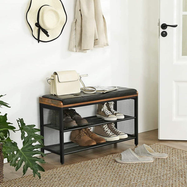 Padded Shoe Bench with Mesh Shelf - Karrari
