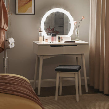 Dressing Table with Lighting, Dressing Table with Mirror and Bulbs, Includes Stool