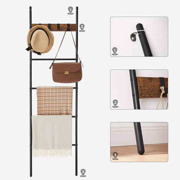 5-Tier Slanted Ladder Shelf with Hooks - Karrari