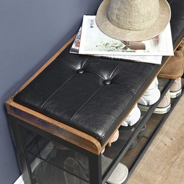 Padded Shoe Bench with Mesh Shelf - Karrari