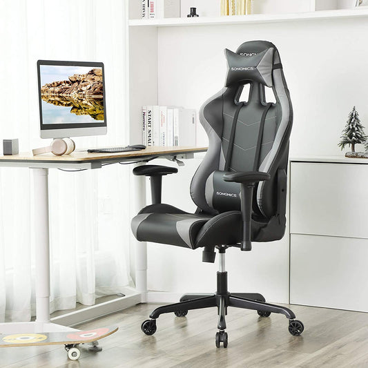 Gaming Chair 150kg Office Chair Desk Chair with Lumbar Cushion Steel Frame High Back and Wide Seat Height Adjustable