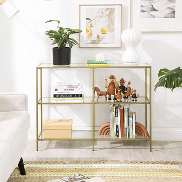 Console Table, Sofa Table with 3 Shelves, Tempered Glass Shelf, 100 x 30 x 73 cm, Metal Frame, Modern