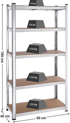 Set of 2 Heavy-Duty 5-Tier Steel Shelving Units (40x90x180cm) - Karrari