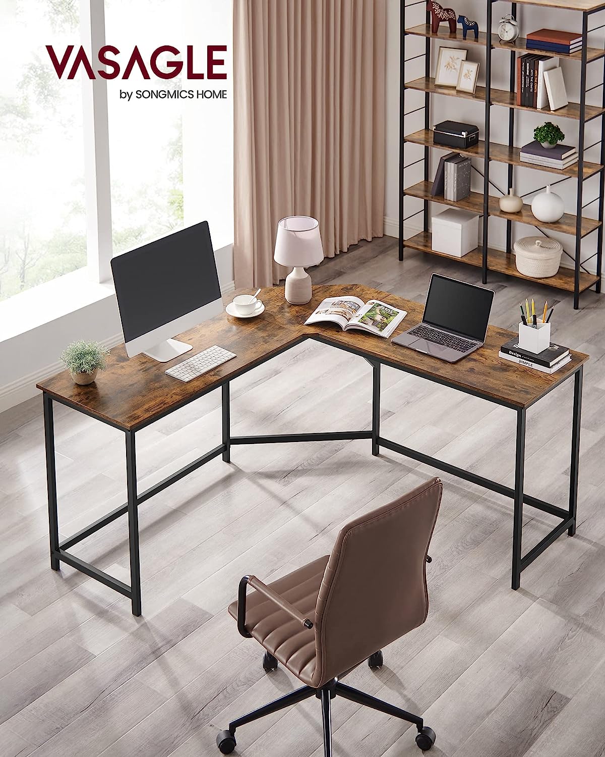 L-Shaped Computer Desk, Corner Desk for Study, Home Office, Gaming, Space-Saving, Easy Assembly, Industrial