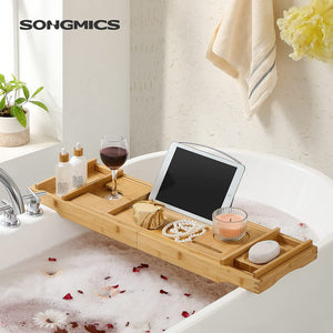 Bamboo Bathtub Tray with Book & Drink Holder - Karrari