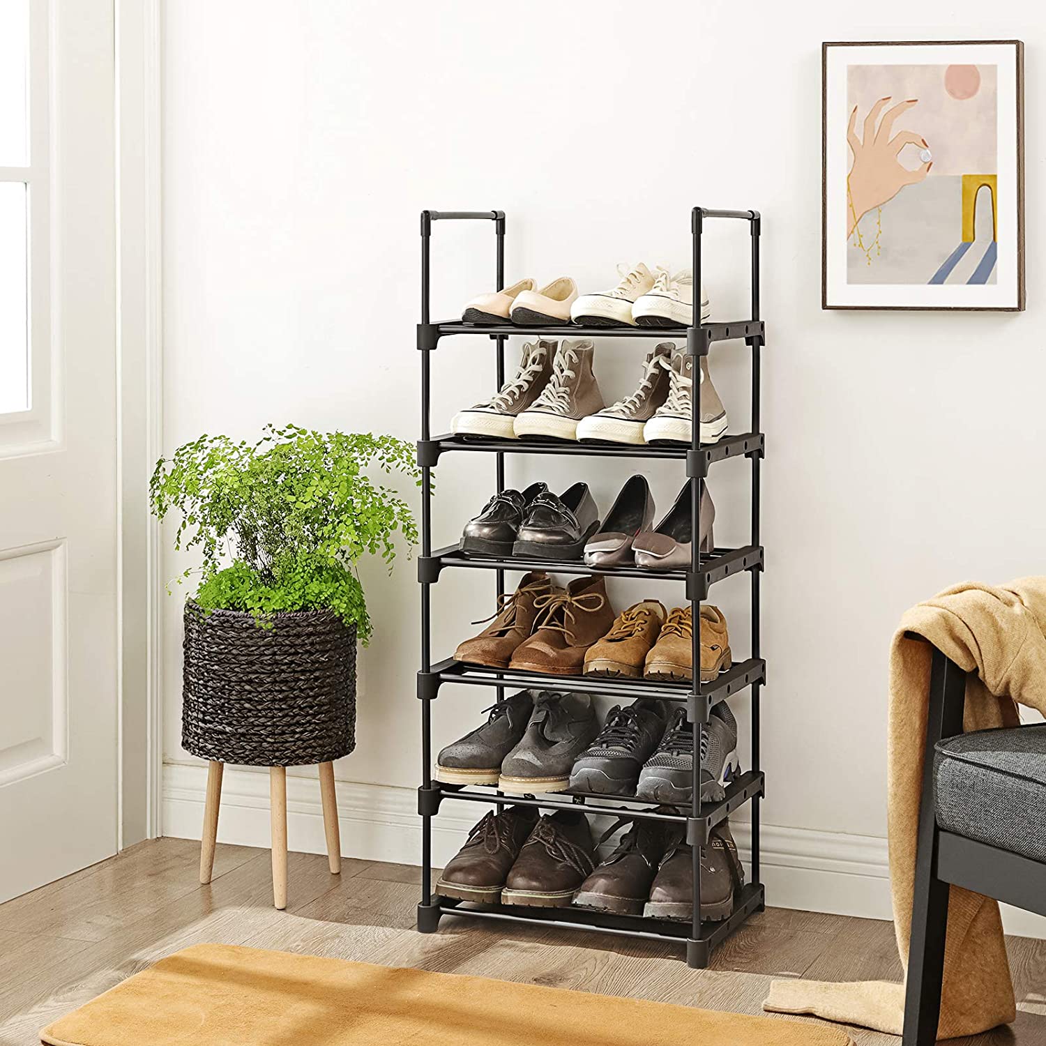 6-Tier Shoe Rack, Iron Shoe Storage Organiser, Customisable Design, Space-Saving and Versatile Shelf