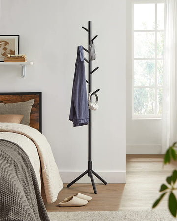 Standing Coat Rack, Solid Wood Coat Rack, Tree-Shaped Coat Rack with 8 Hooks, 3 Height Options, for Clothes, Hats, Bags