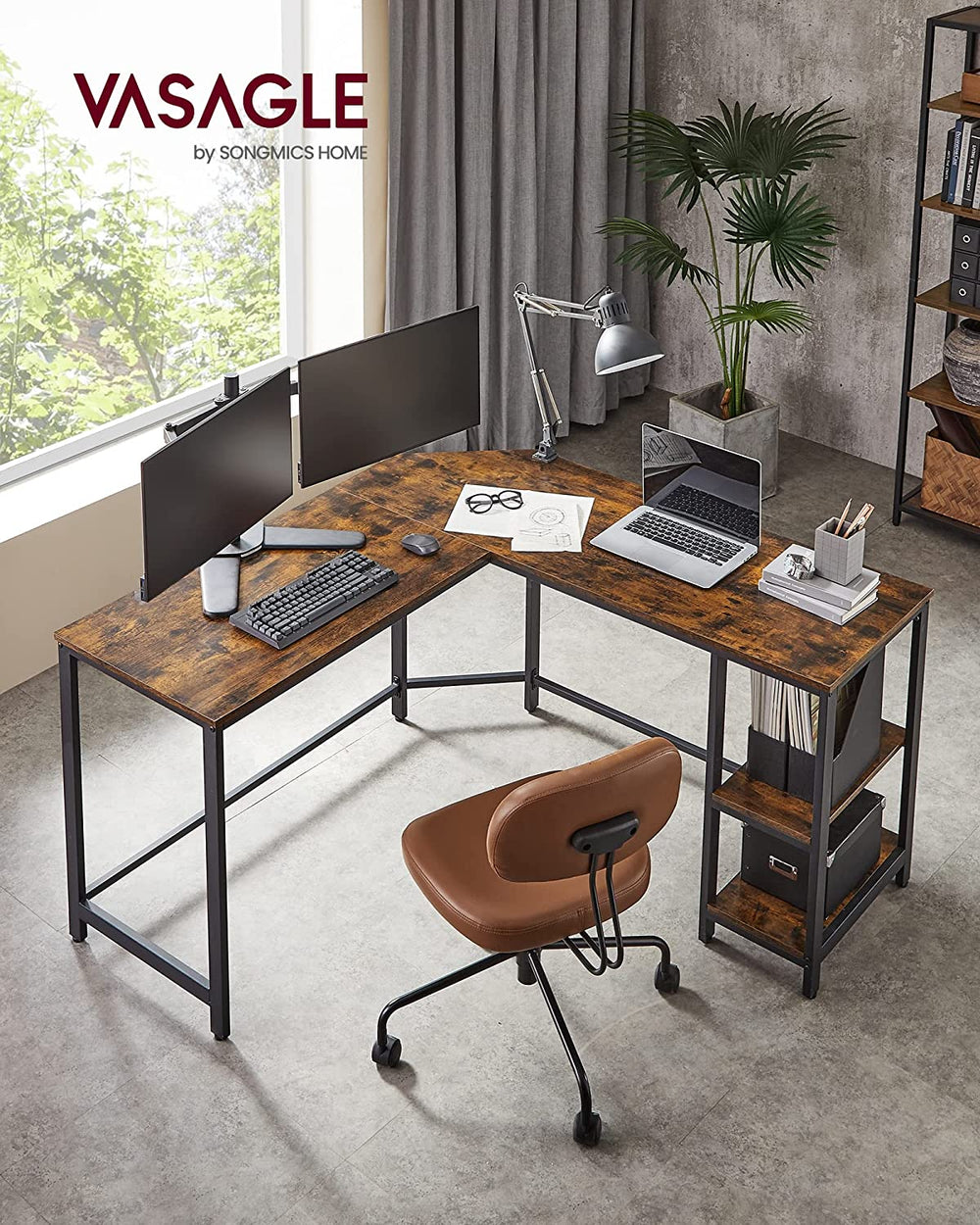 L-Shaped Corner Desk with Storage Shelves - Karrari
