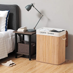 Laundry Bin 100L - Lid, 2 Compartments, Bamboo - Karrari