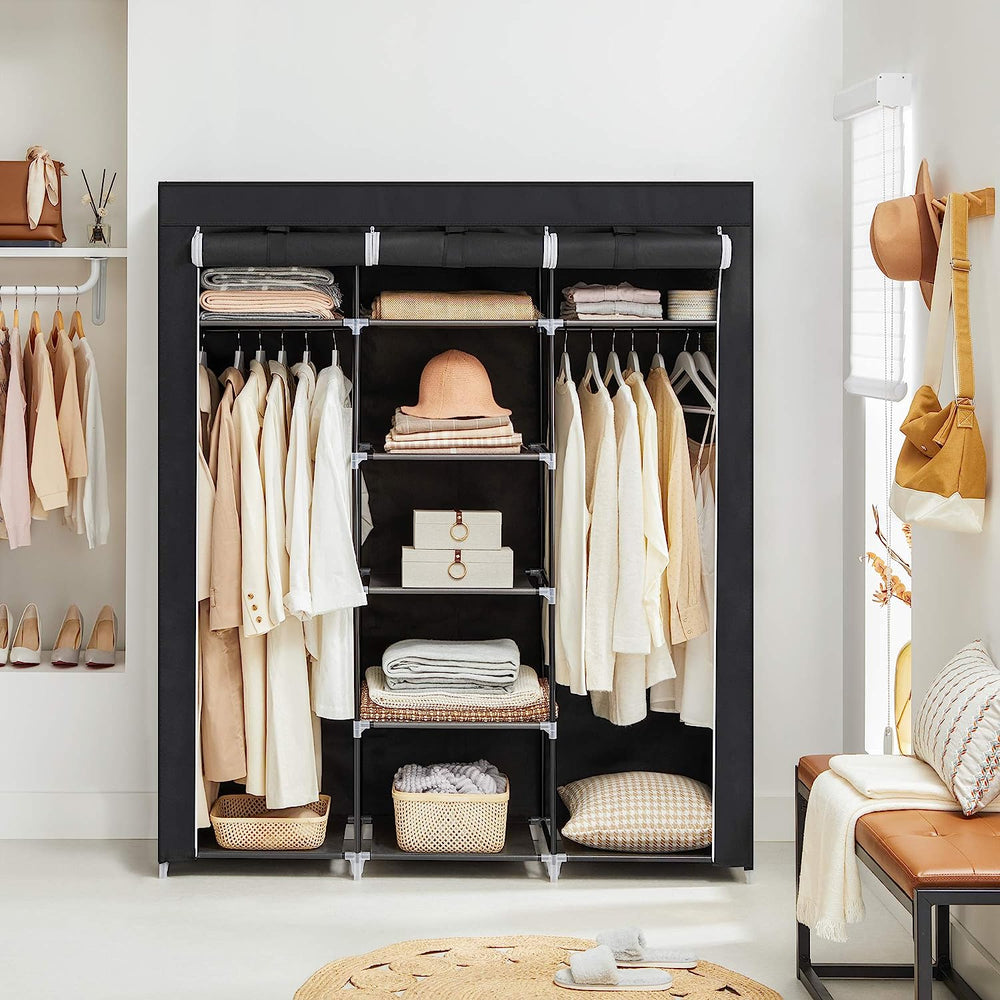 Folding Fabric Wardrobe Closet with Rails - Black - Karrari