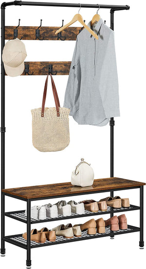 Coat Rack with Bench, Shoe Storage & 9 Hooks - Karrari