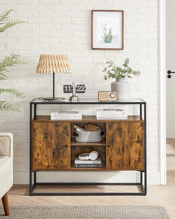 Sideboard, Side Cabinet, Storage Cabinet with Glass Surface and Open Compartments