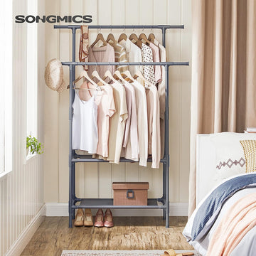 Metal coat stand with 2 clothes rails 2 shelves holds up to 70 kg