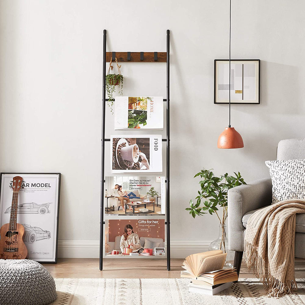 5-Tier Slanted Ladder Shelf with Hooks - Karrari