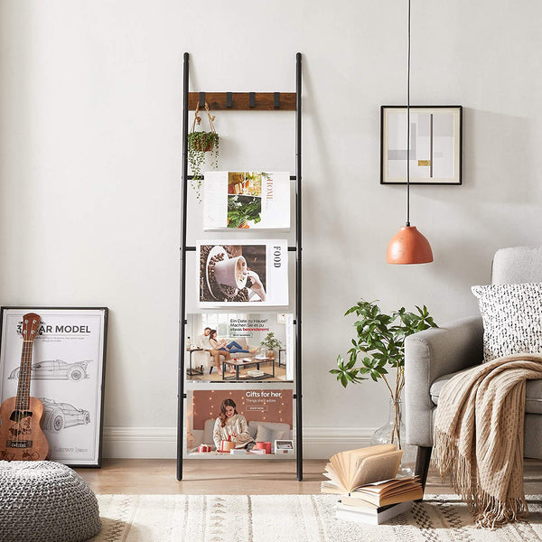 5-Tier Slanted Ladder Shelf with Hooks - Karrari