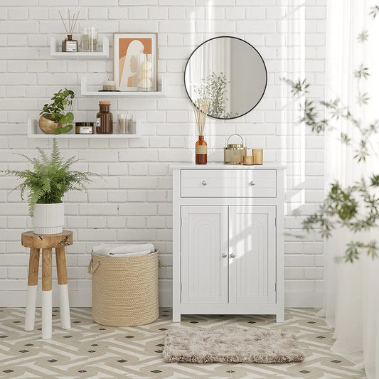 Bathroom Storage Cabinet Free Standing, with Drawer and Adjustable Shelf, Kitchen Cupboard
