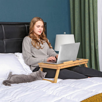 Bamboo Laptop Desk, Foldable Bed Table, Height Adjustable Sofa Tray
