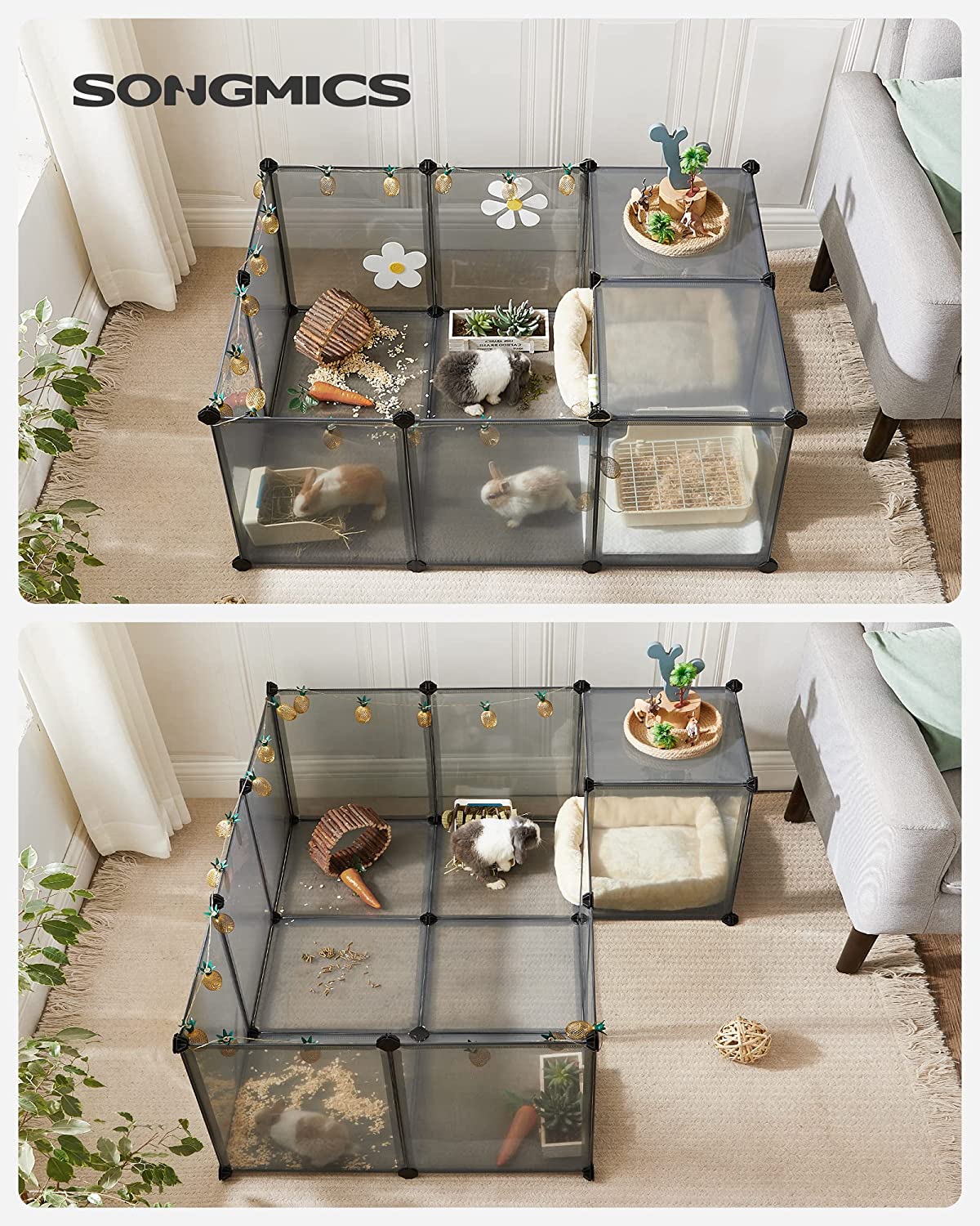 Pet Playpen, Guinea Pig Run and Cage with Floor, Indoor DIY Transparent Plastic Enclosure for Hamsters, Rabbits, Hedgehogs, Small Animal