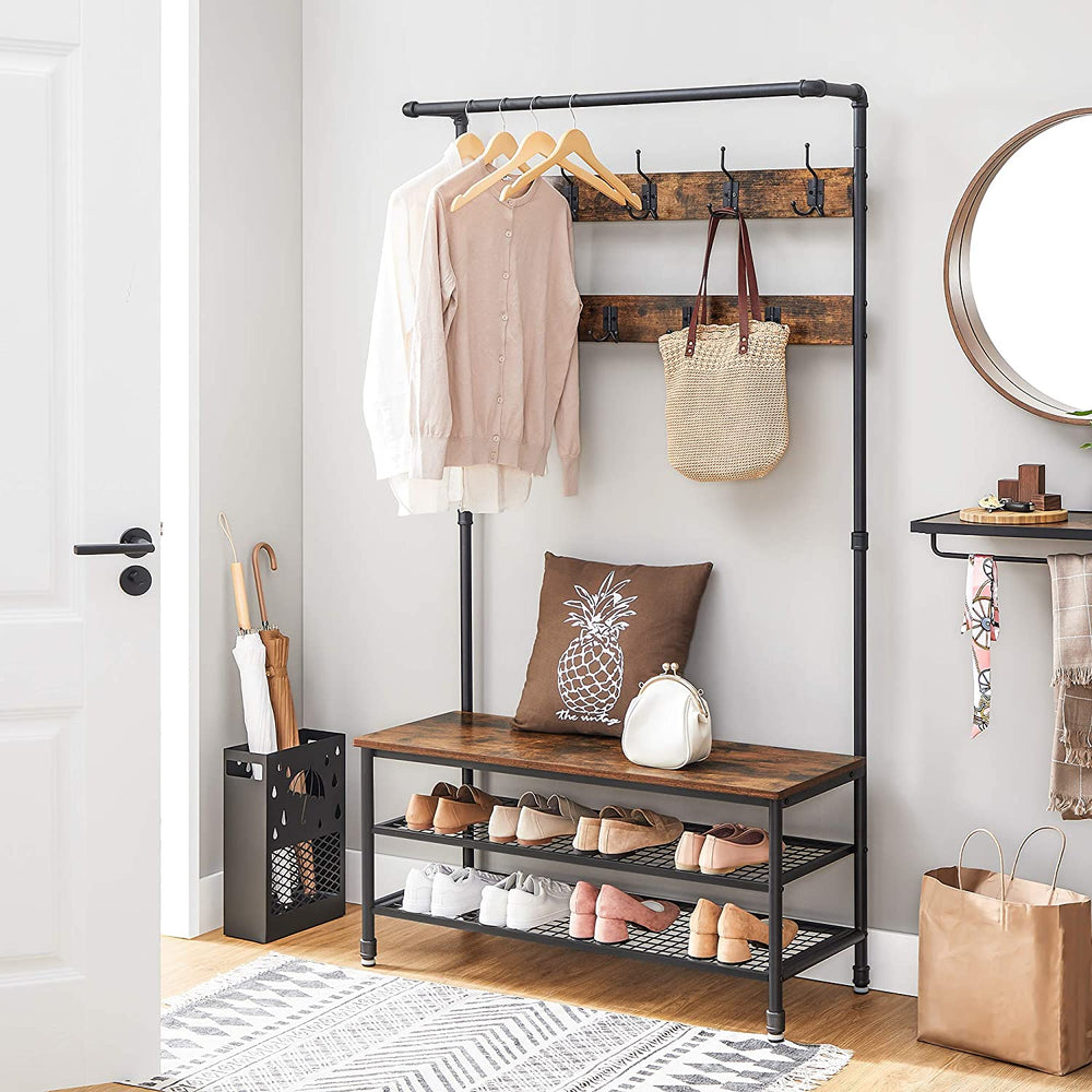 Coat Rack with Bench, Shoe Storage & 9 Hooks - Karrari