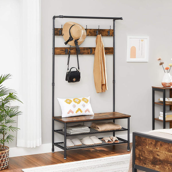 Coat Rack with Bench, Shoe Storage & 9 Hooks - Karrari
