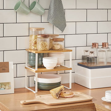 Spice Rack, Set of 2 Cupboard Shelf Organiser, Expandable Kitchen Shelf Organiser