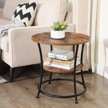 Side Table Round, End Table with 2 Shelves, Living Room, Bedroom,