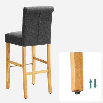 Set of 2 Bar Stools, Kitchen Chairs, Seat Height 76 cm, Solid Wood Legs, with Metal Footrest
