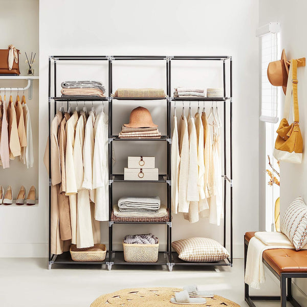 Folding Fabric Wardrobe Closet with Rails - Black - Karrari