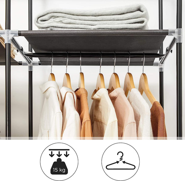 Folding Fabric Wardrobe Closet with Rails - Black - Karrari