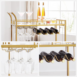 Serving Trolley Trolley Glass Holder 2 Mirrored Glass Shelves Bar Trolley Wine Cart Kitchen Dining Bar Gold - Karrari