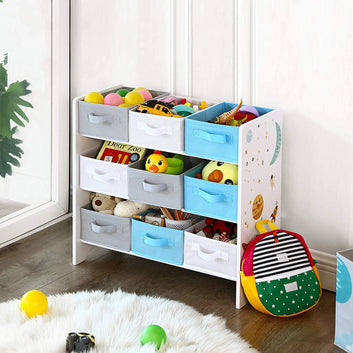 Children's Storage Shelf for Toys and Books, 9 Removable Non-Woven Fabric Boxes with Handles