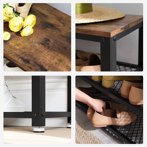 Industrial Shoe Bench with 2 Shelves (Steel Frame) - Karrari