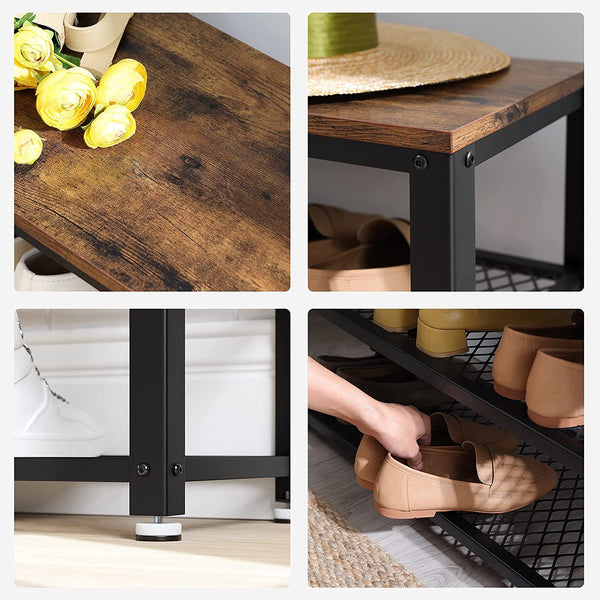 Industrial Shoe Bench with 2 Shelves (Steel Frame) - Karrari