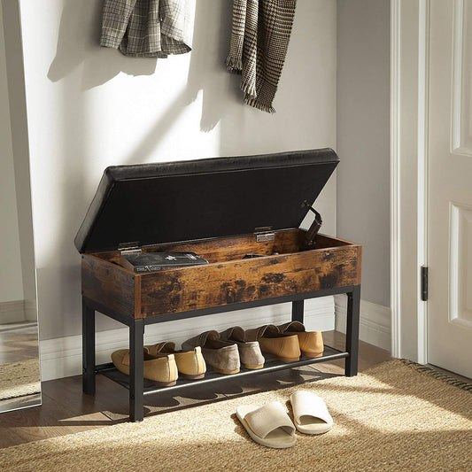 Shoe Storage Bench, Padded Bench, Bedroom Stool with Shelf, Hall, Living Room, Steel Frame