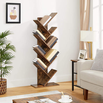 Tree Bookshelf, 8-Tier Floor Standing Bookcase, with Wooden Shelves