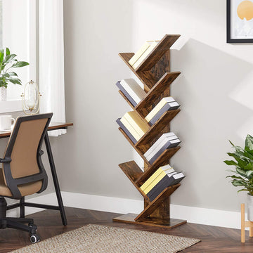 Tree Bookshelf, 8-Tier Floor Standing Bookcase, with Wooden Shelves