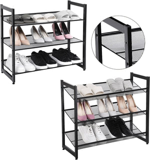3-Tier Stackable Metal Shoe Rack - Adjustable Shelves - Karrari