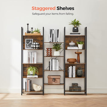 Bookcase, Bookshelf with 14 Storage Shelves, Metal Frame, Living Room, Study, Office, Industrial Style