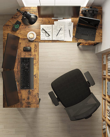 Computer Desk, L-Shaped Corner Desk, Workstation with Shelves for Home Office, Space-Saving