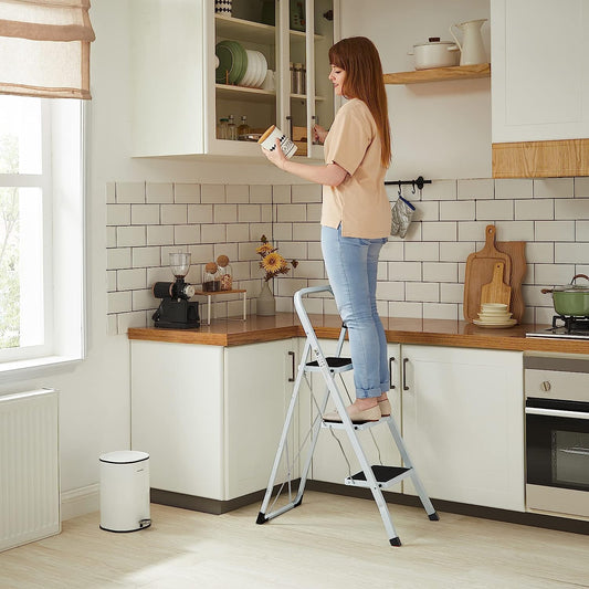3 Step Ladder, Heavy Duty Steel, Folding, Portable with Anti-Slip Mat Max. Load Capacity up to 150 kg
