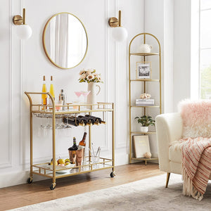 Serving Trolley Trolley Glass Holder 2 Mirrored Glass Shelves Bar Trolley Wine Cart Kitchen Dining Bar Gold - Karrari