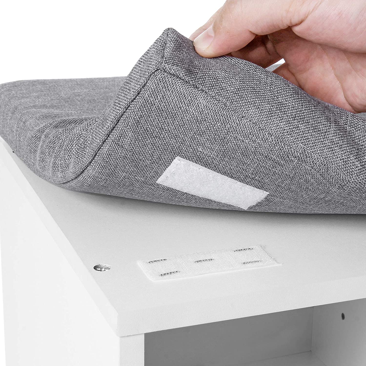 Shoe Bench with Cushion – 10 Compartments, White (104x30x48cm)