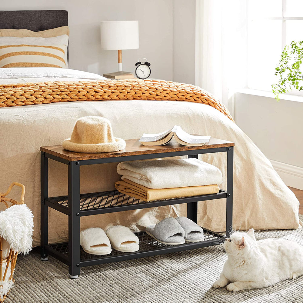 Industrial Shoe Bench with 2 Shelves (Steel Frame) - Karrari
